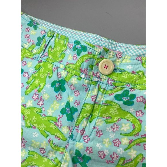 Lilly Pulitzer women's 4 green blue alligator print chino casual shorts - Picture 4 of 6